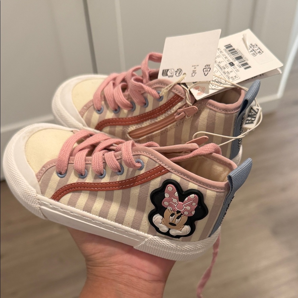 Zara Kids Minnie Mouse Pink & Cream High-Top Sneakers